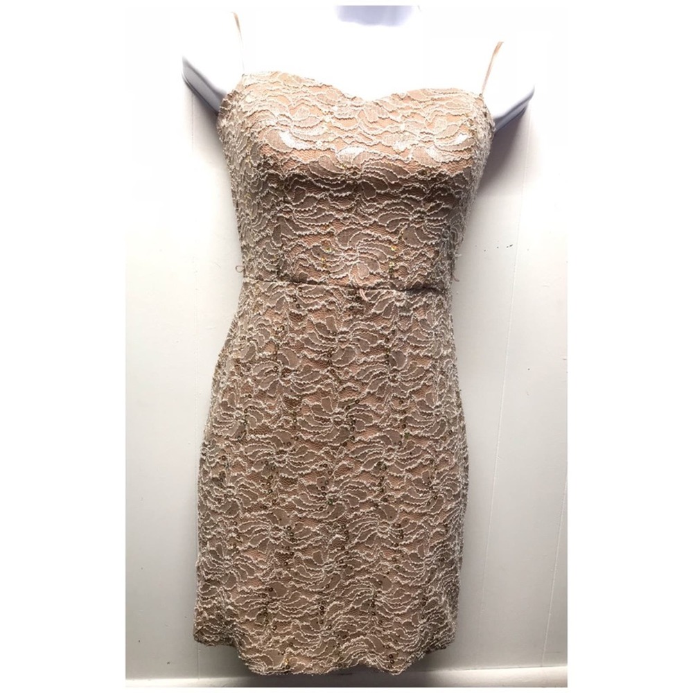 As U Wish | Rose gold with white crochet lace and Sequin Strapless little Dress